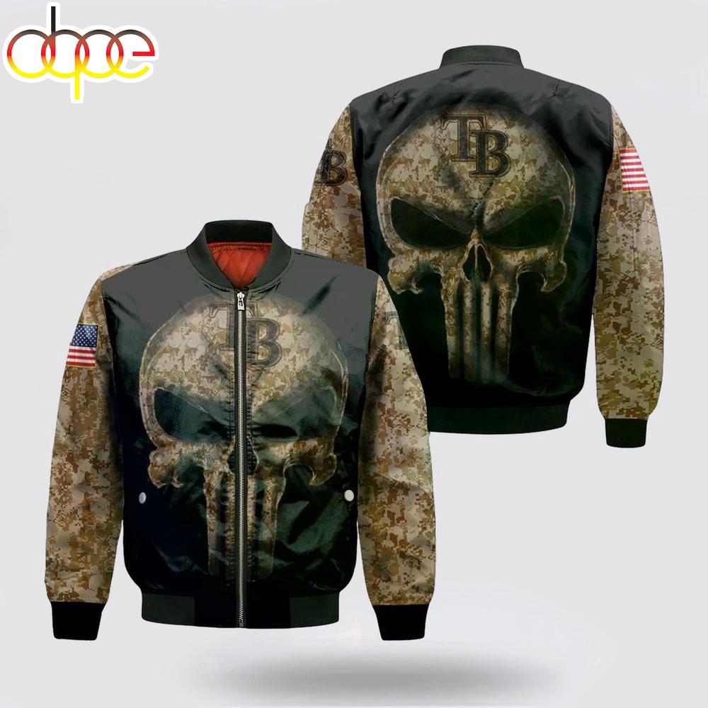 MLB Tampa Bay Rays Camouflage Skull American Flag Bomber Jacket