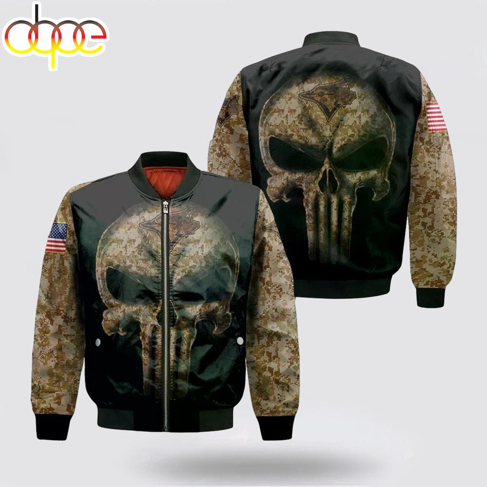 MLB Toronto Blue Jays Camouflage Skull American Flag Bomber Jacket