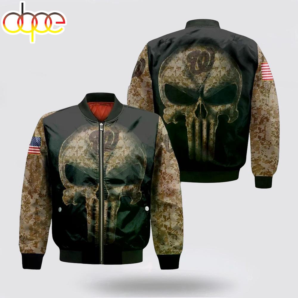 MLB Washington Nationals Camouflage Skull American Flag Bomber Jacket