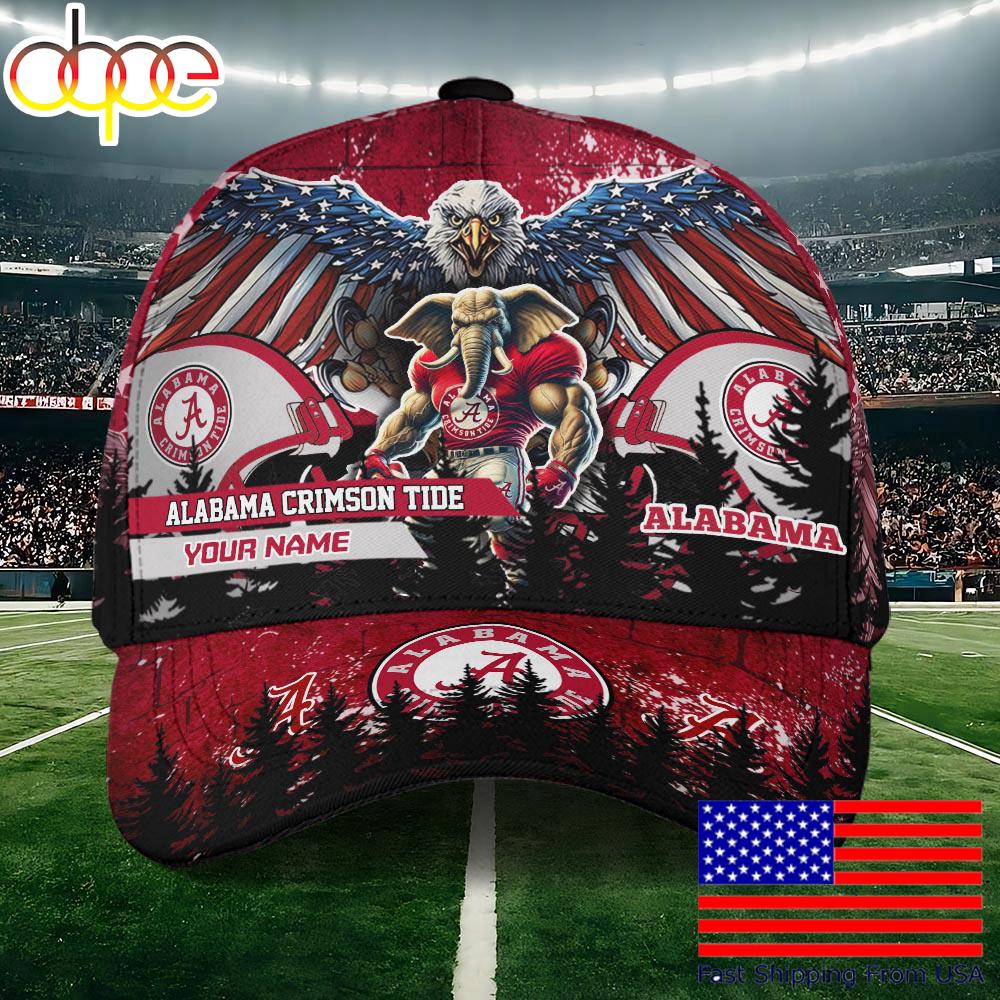 NCAA Alabama Crimson Tide Mascot Logo Custom Name Baseball Cap  For Fans