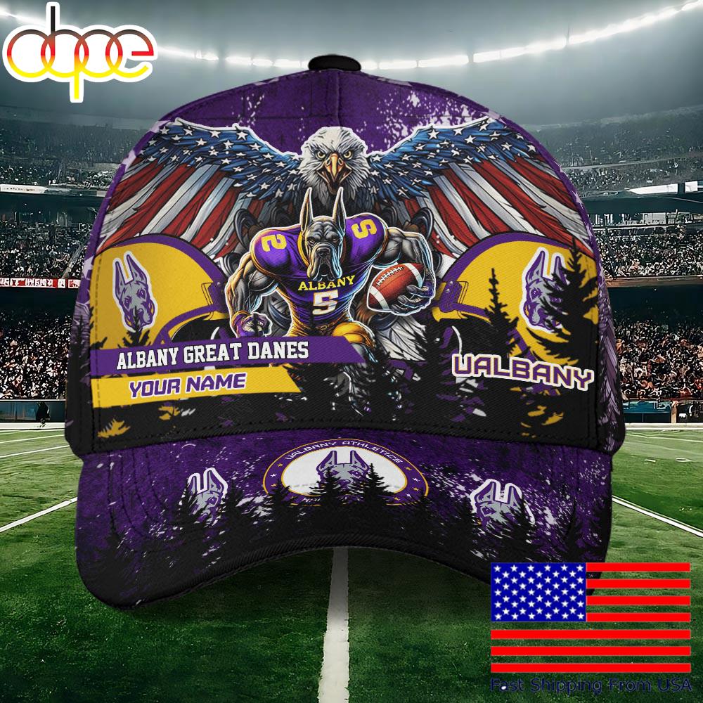 NCAA Albany Great Danes Mascot Logo Custom Name Baseball Cap  For Fans