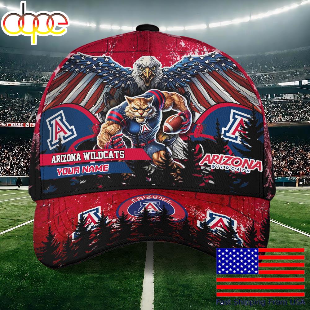 NCAA Arizona Wildcats Mascot Logo Custom Name Baseball Cap  For Fans