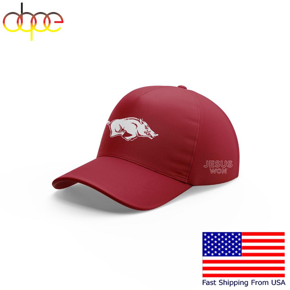NCAA Arkansas Razorbacks SEC Limited Edition Jesus Won Red Cap, Retro Baseball Cap