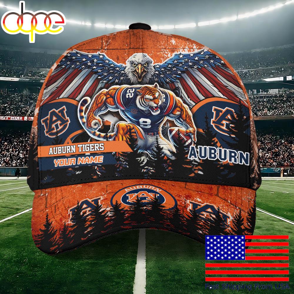NCAA Auburn Tigers Mascot Logo Custom Name Baseball Cap  For Fans