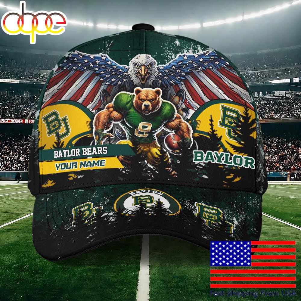 NCAA Baylor Bears Mascot Logo Custom Name Baseball Cap  For Fans