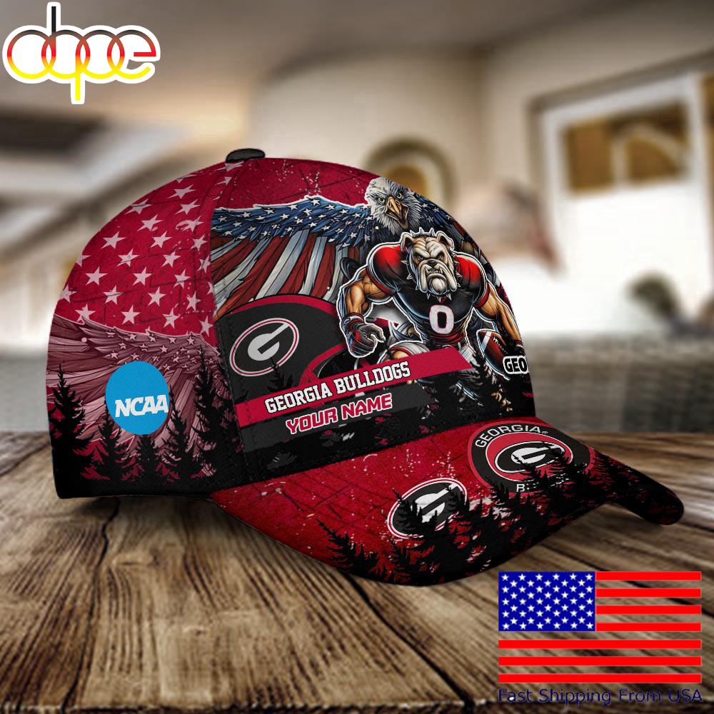 NCAA Georgia Bulldogs Mascot Logo Custom Name Baseball Cap  For Fans