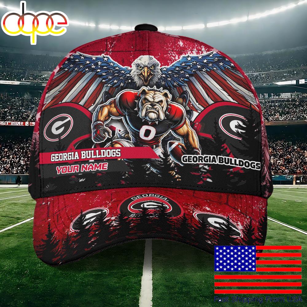 NCAA Georgia Bulldogs Mascot Logo Custom Name Baseball Cap  For Fans