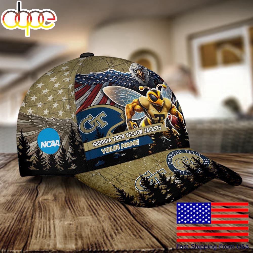 NCAA Georgia Tech Yellow Jackets Mascot Logo Custom Name Baseball Cap  For Fans