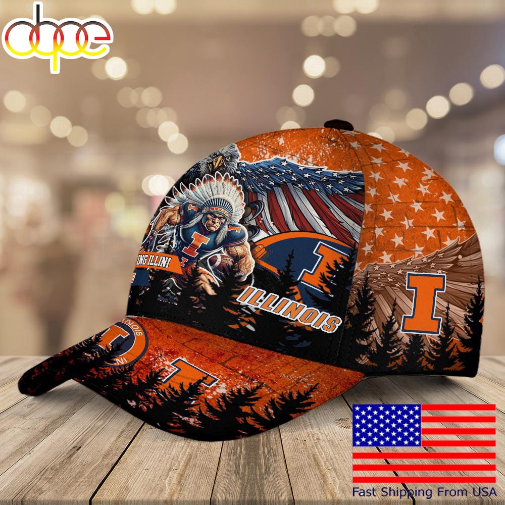 NCAA Illinois Fighting Illini Mascot Logo Custom Name Baseball Cap  For Fans