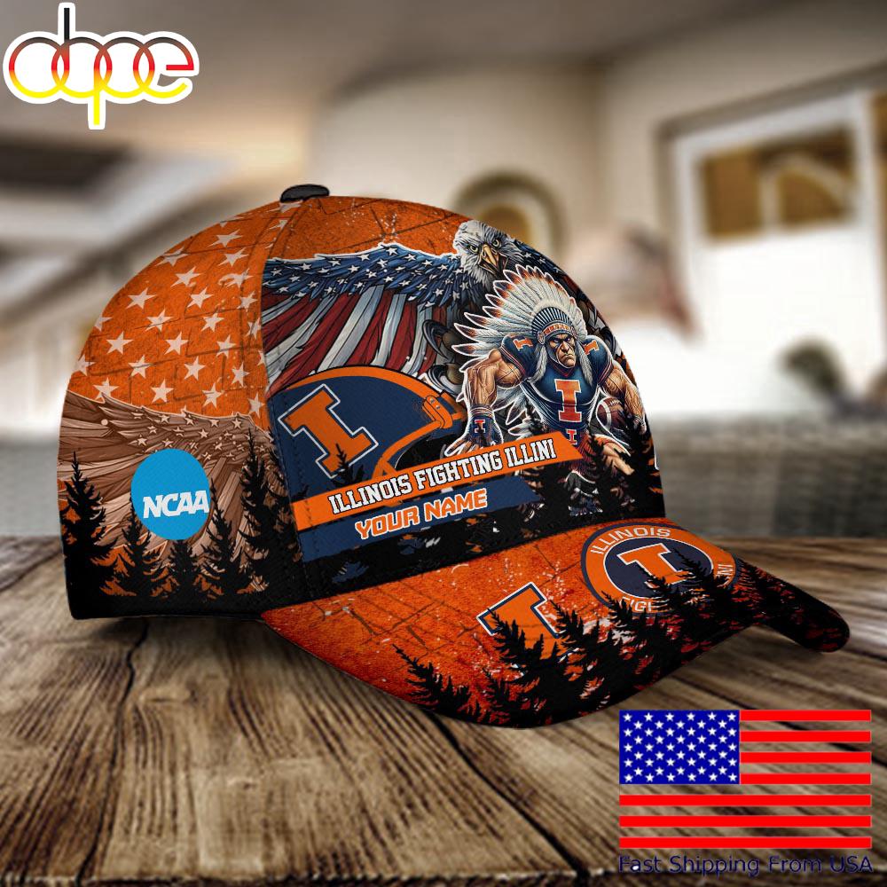 NCAA Illinois Fighting Illini Mascot Logo Custom Name Baseball Cap  For Fans