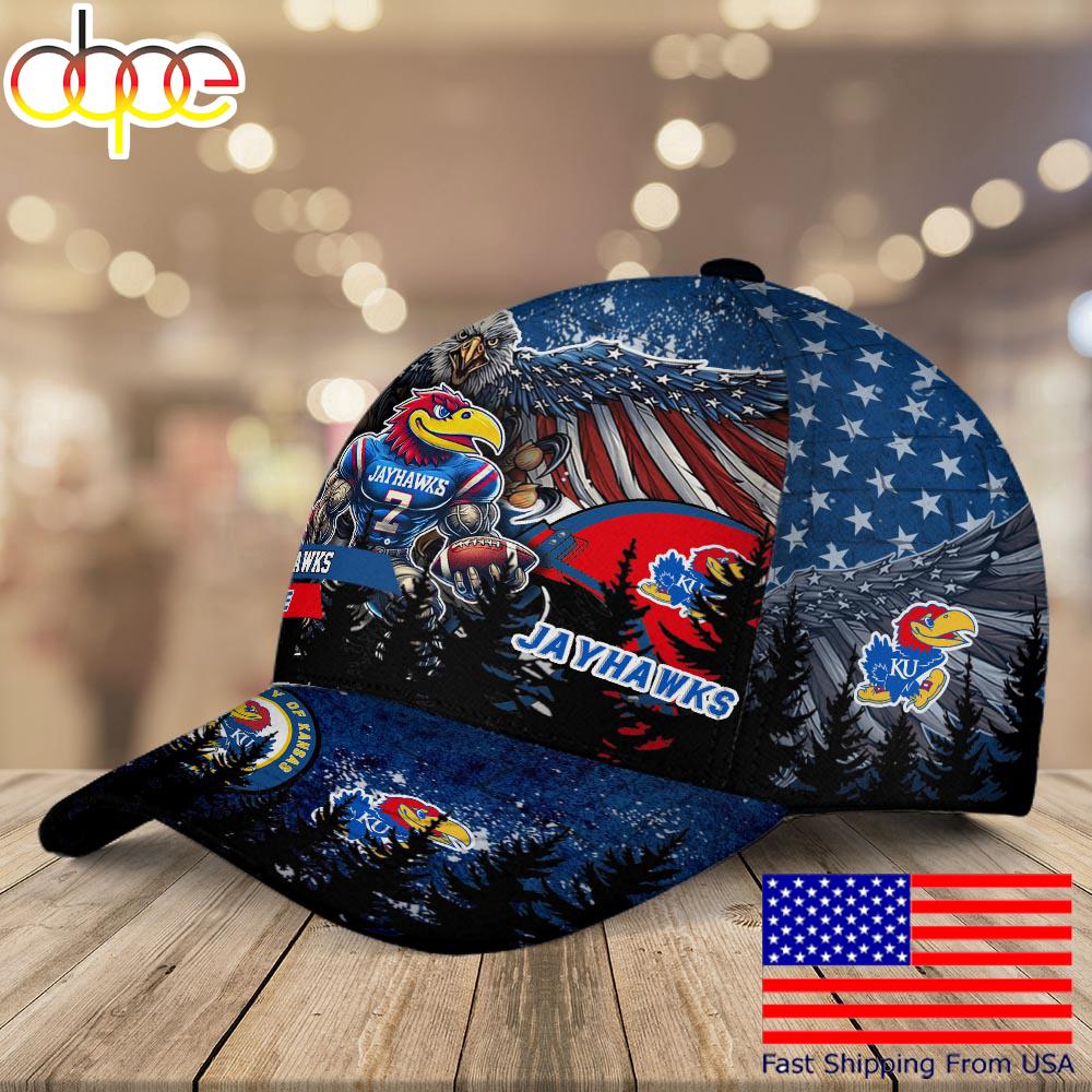 NCAA Kansas Jayhawks Mascot Logo Custom Name Baseball Cap  For Fans