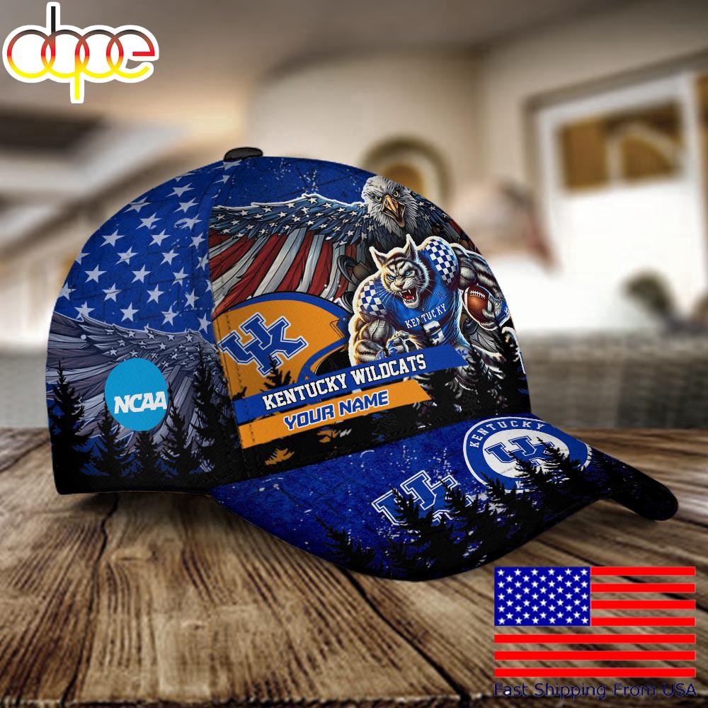 NCAA Kentucky Wildcats Mascot Logo Custom Name Baseball Cap  For Fans