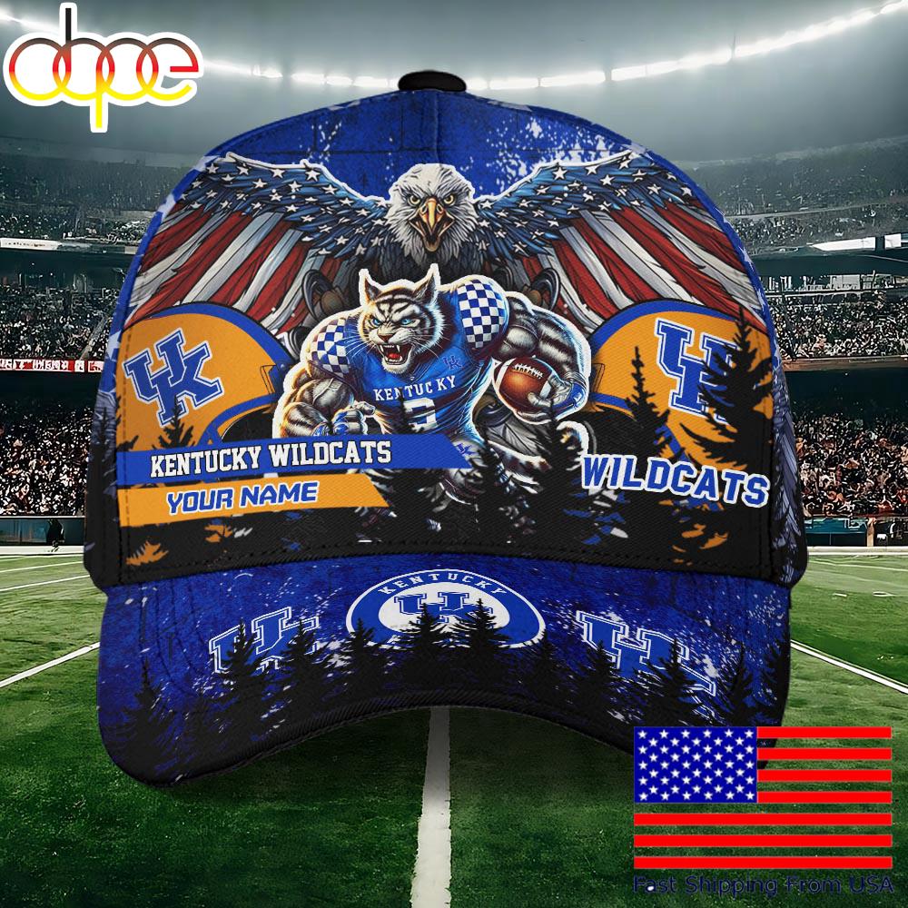 NCAA Kentucky Wildcats Mascot Logo Custom Name Baseball Cap  For Fans