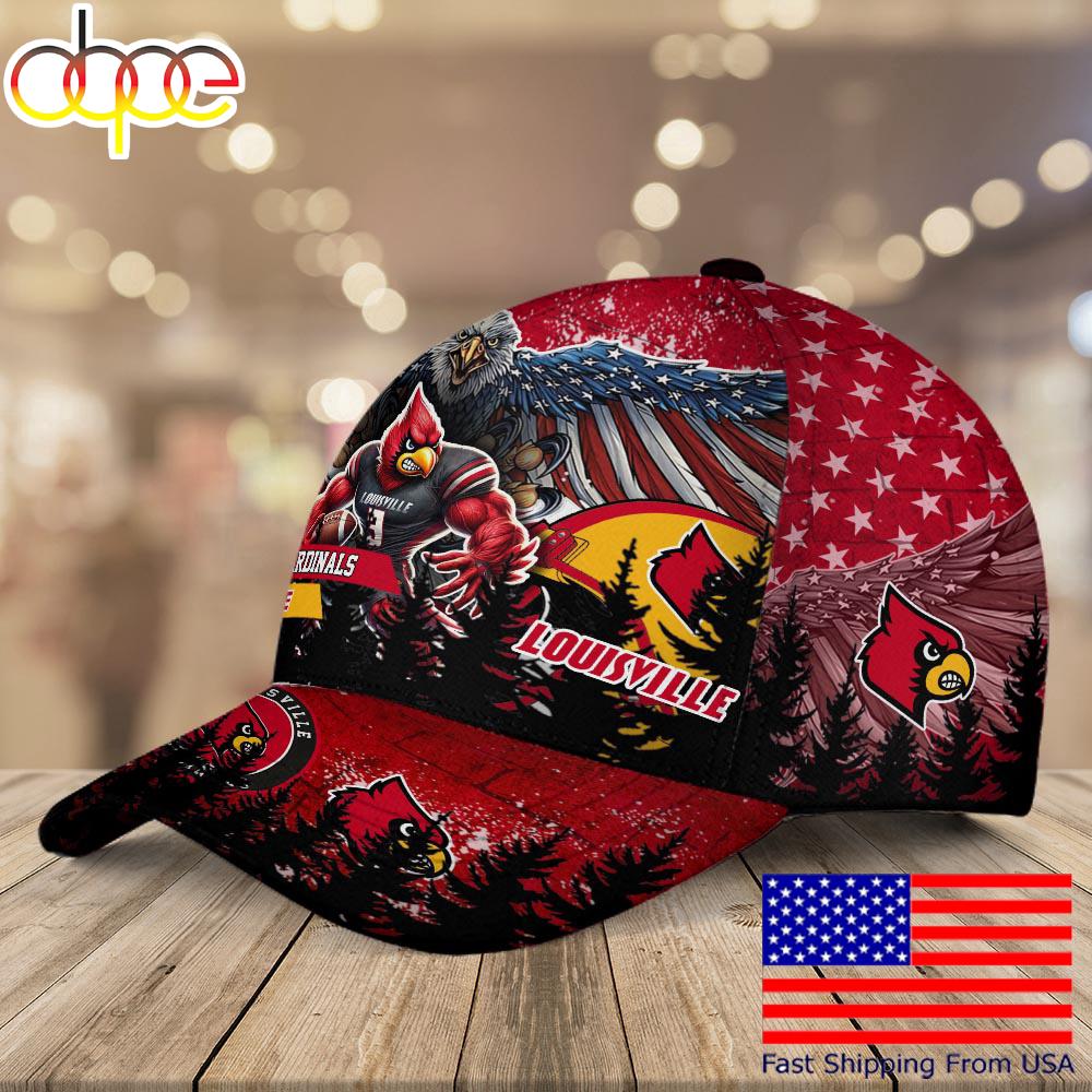 NCAA Louisville Cardinals Mascot Logo Custom Name Baseball Cap  For Fans