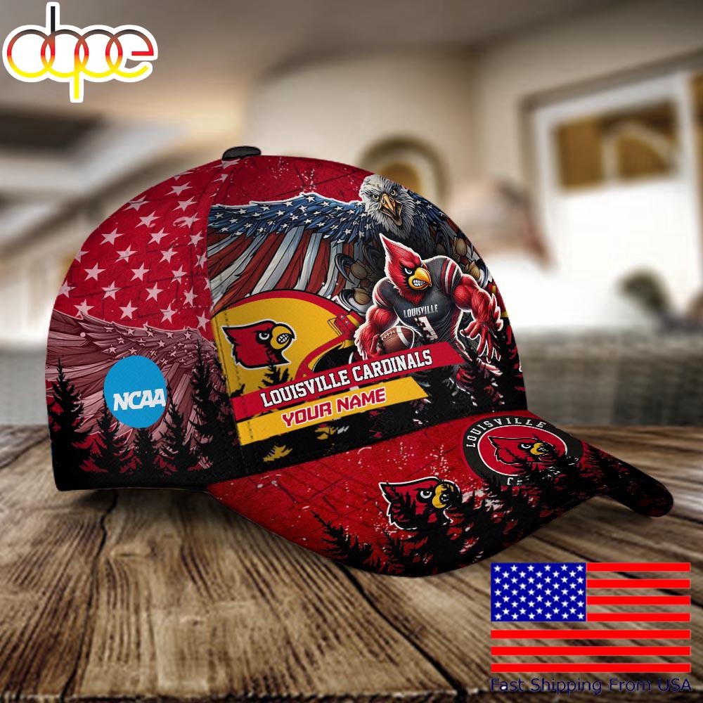 NCAA Louisville Cardinals Mascot Logo Custom Name Baseball Cap  For Fans