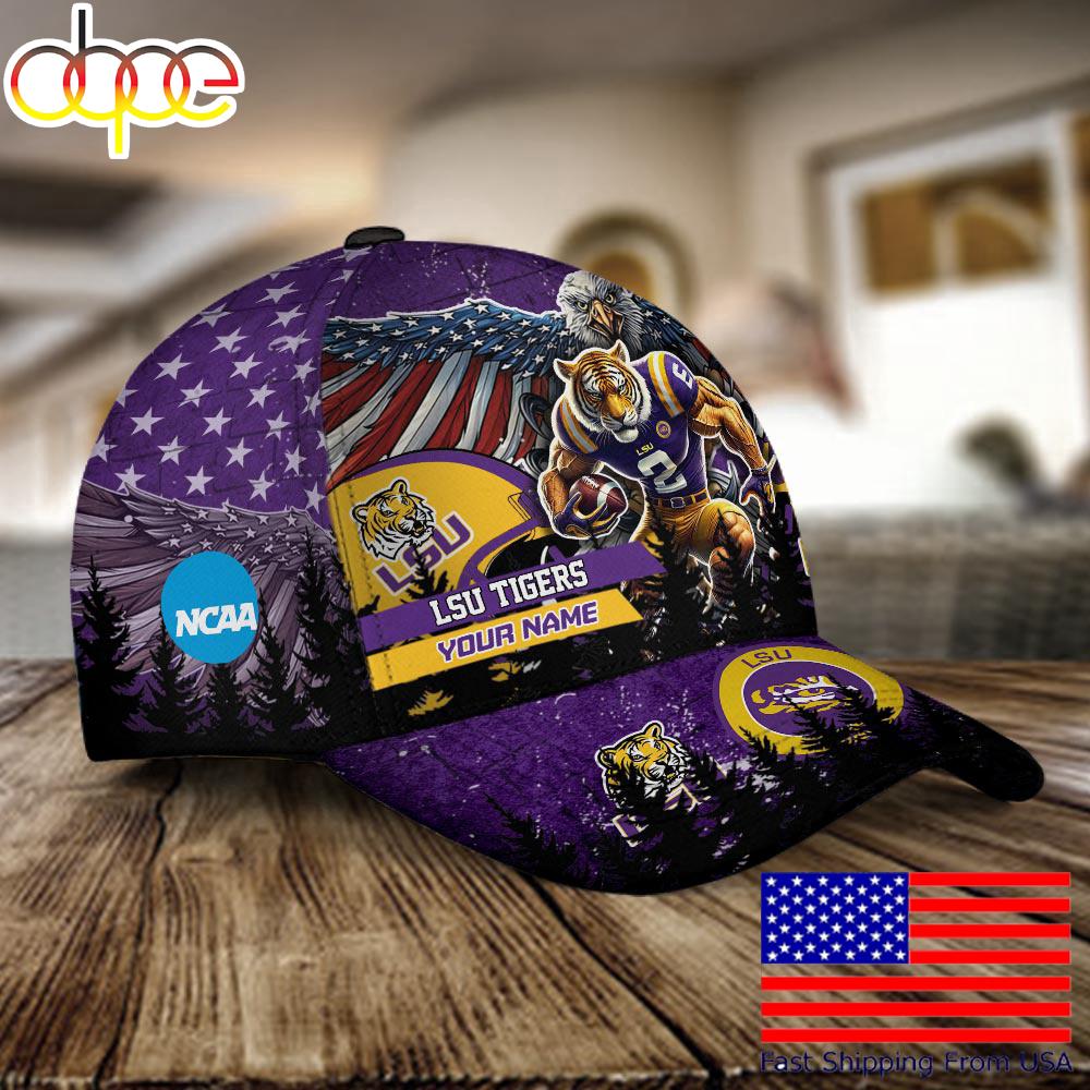 NCAA LSU Tigers Mascot Logo Custom Name Baseball Cap  For Fans