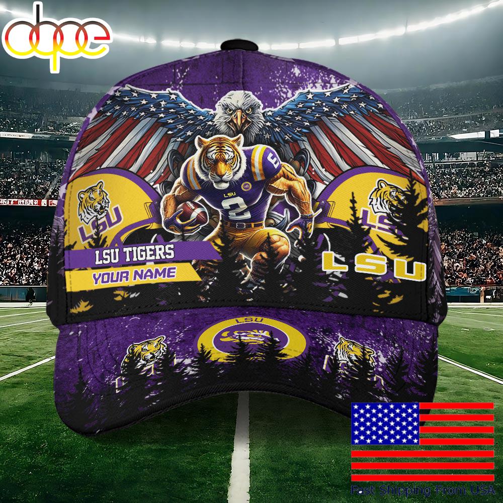 NCAA LSU Tigers Mascot Logo Custom Name Baseball Cap  For Fans