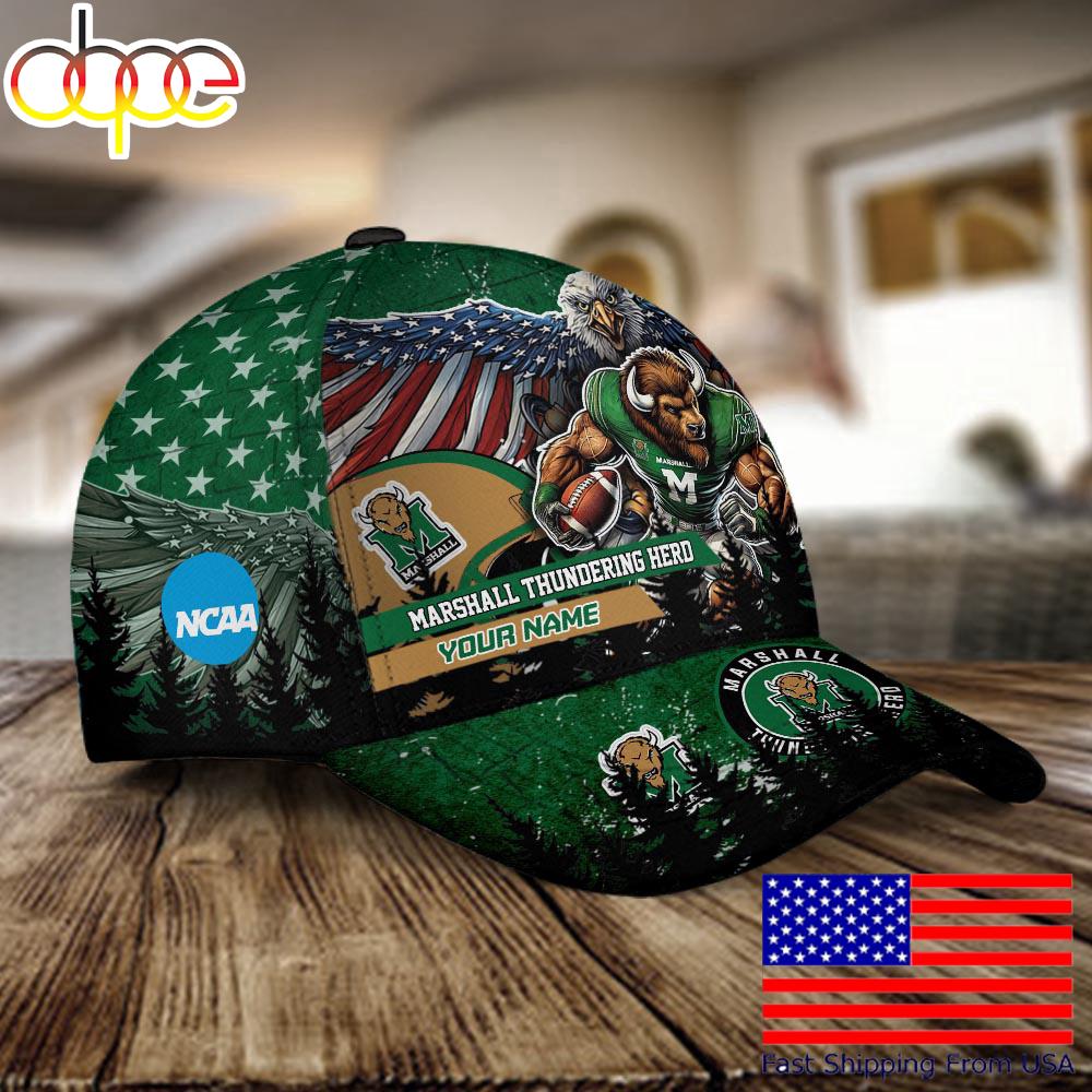 NCAA Marshall Thundering Herd Mascot Logo Custom Name Baseball Cap  For Fans