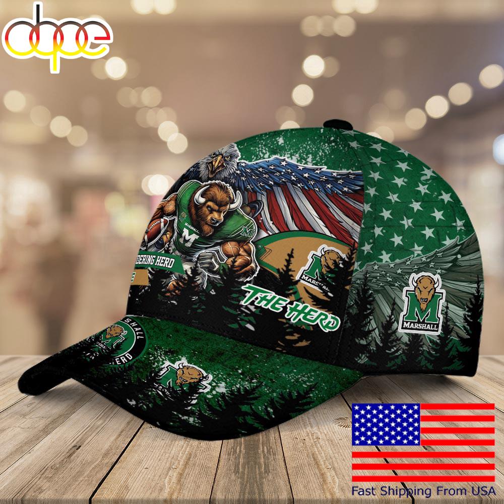NCAA Marshall Thundering Herd Mascot Logo Custom Name Baseball Cap  For Fans