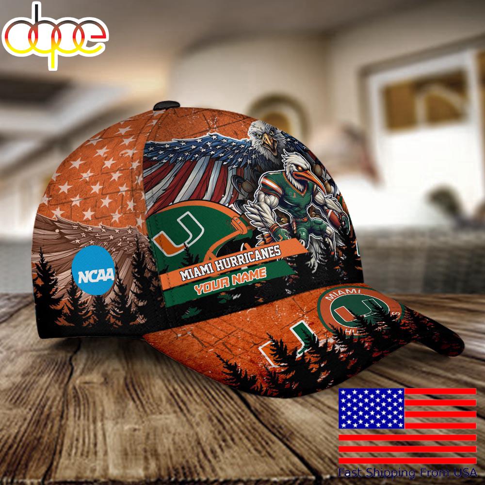 NCAA Miami Hurricanes Mascot Logo Custom Name Baseball Cap  For Fans