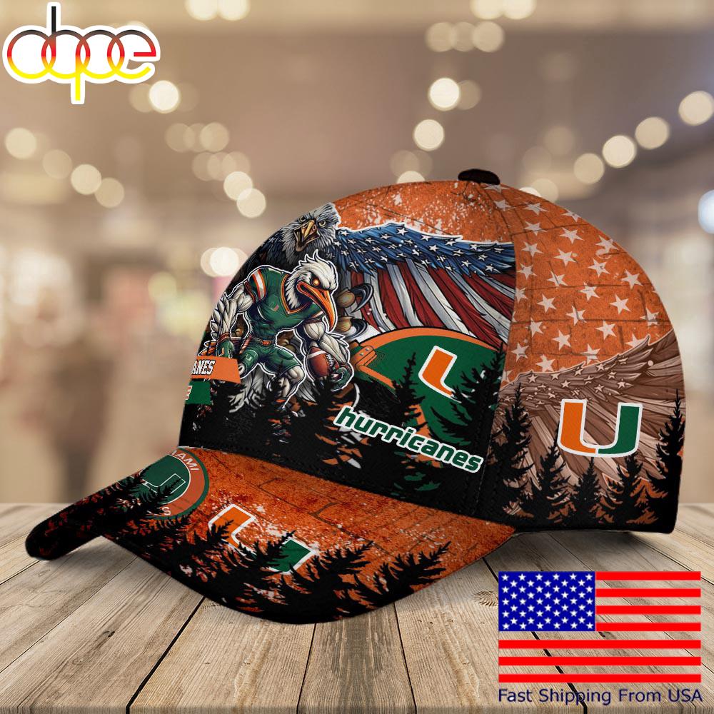 NCAA Miami Hurricanes Mascot Logo Custom Name Baseball Cap  For Fans