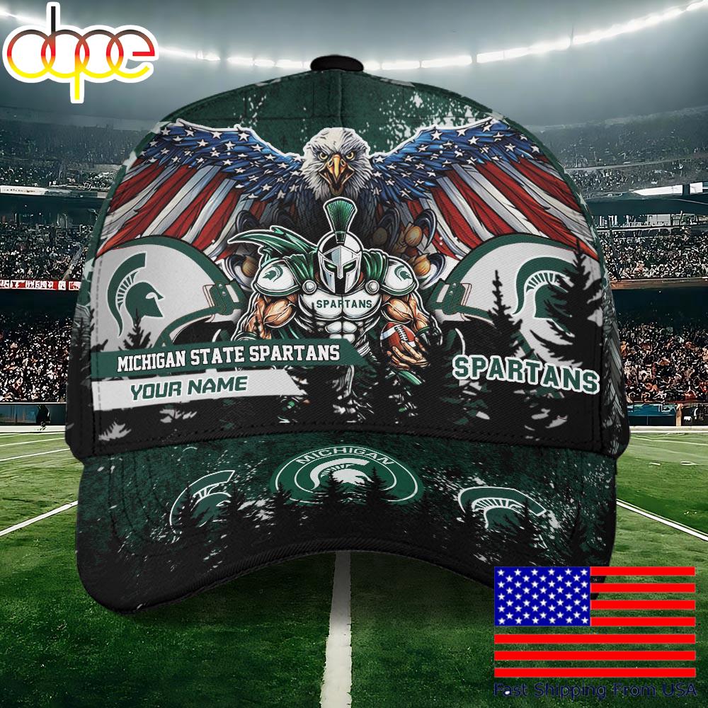 NCAA Michigan State Spartans Mascot Logo Custom Name Baseball Cap  For Fans