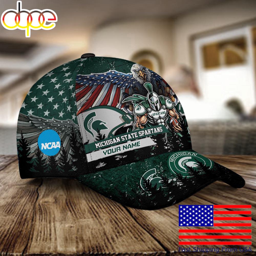 NCAA Michigan State Spartans Mascot Logo Custom Name Baseball Cap  For Fans