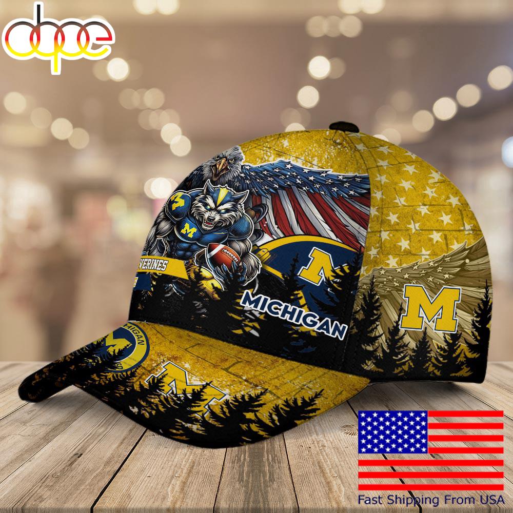 NCAA Michigan Wolverines Mascot Logo Custom Name Baseball Cap  For Fans