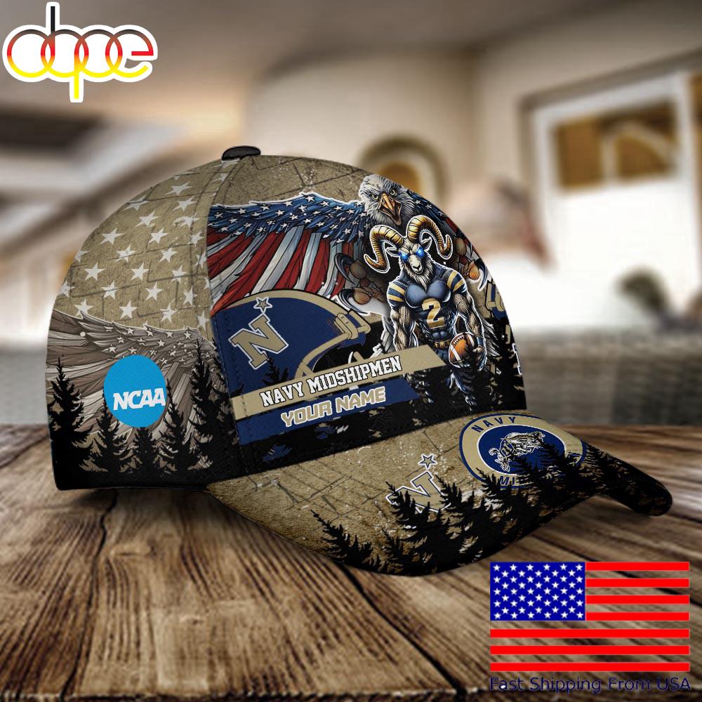 NCAA Navy Midshipmen Mascot Logo Custom Name Baseball Cap  For Fans