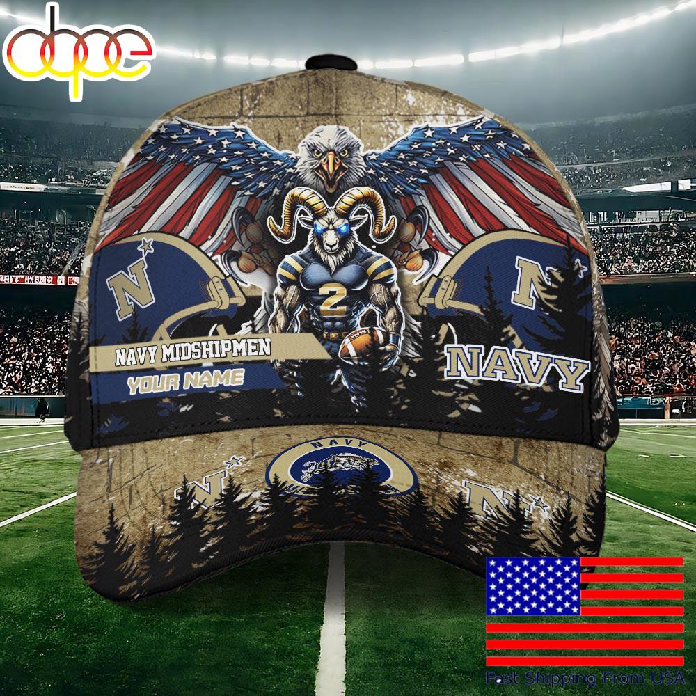 NCAA Navy Midshipmen Mascot Logo Custom Name Baseball Cap  For Fans