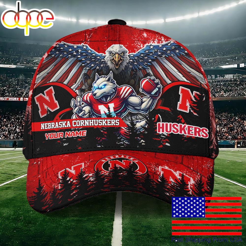 NCAA Nebraska Cornhuskers Mascot Logo Custom Name Baseball Cap  For Fans