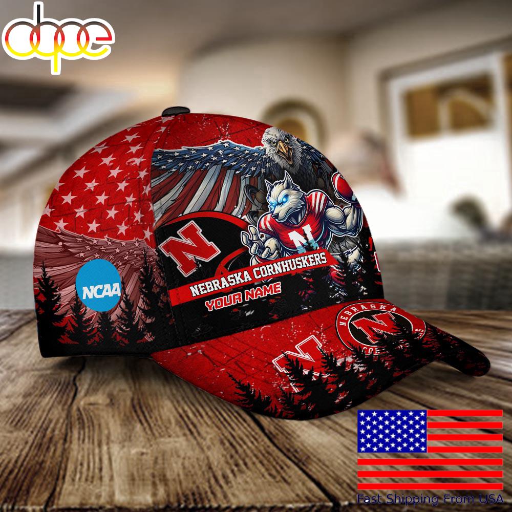 NCAA Nebraska Cornhuskers Mascot Logo Custom Name Baseball Cap  For Fans