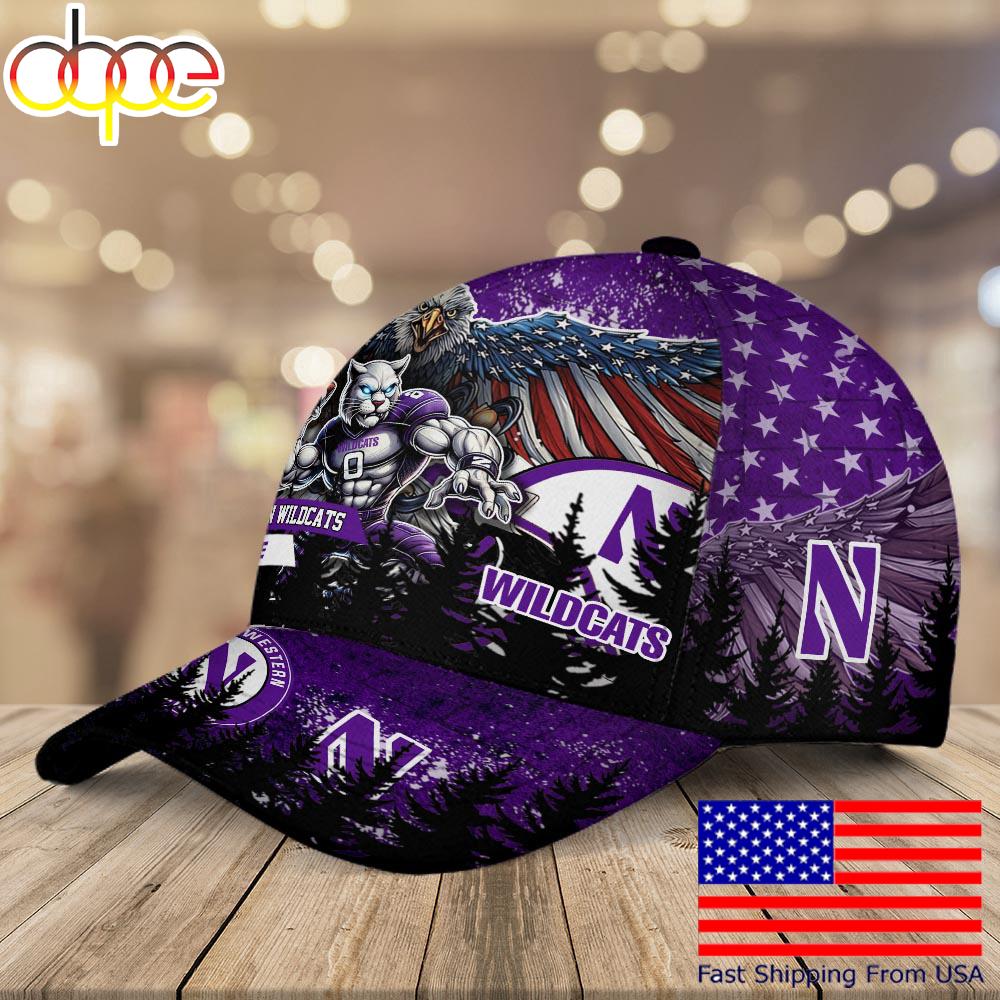 NCAA Northwestern Wildcats Mascot Logo Custom Name Baseball Cap  For Fans