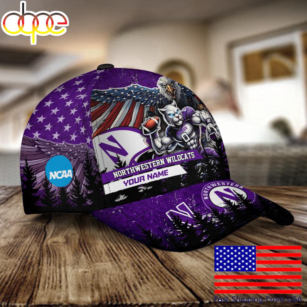 NCAA Northwestern Wildcats Mascot Logo Custom Name Baseball Cap  For Fans