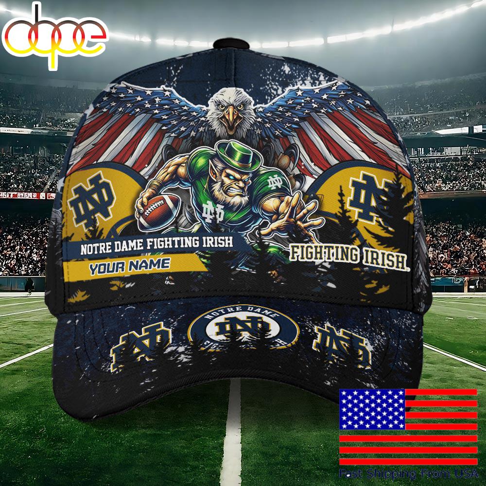 NCAA Notre Dame Fighting Irish Mascot Logo Custom Name Baseball Cap  For Fans