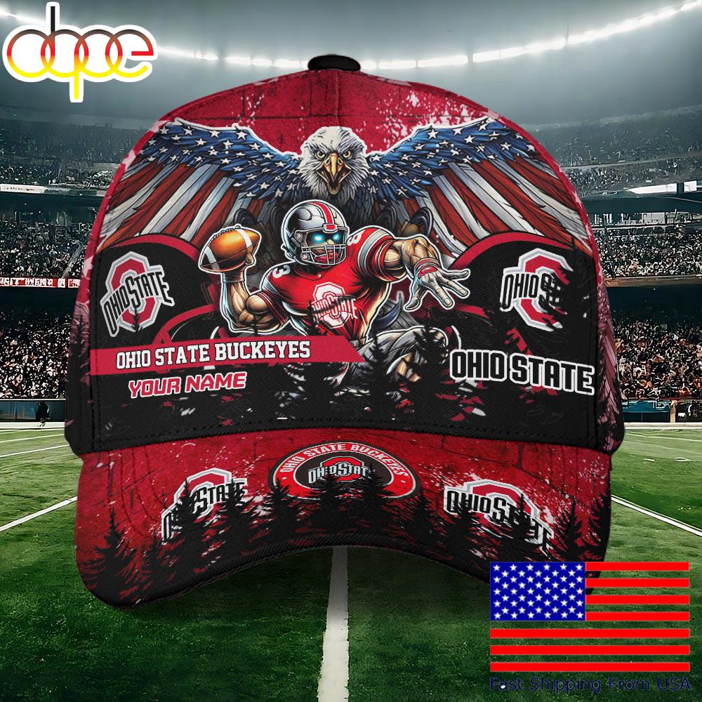 NCAA Ohio State Buckeyes Mascot Logo Custom Name Baseball Cap  For Fans