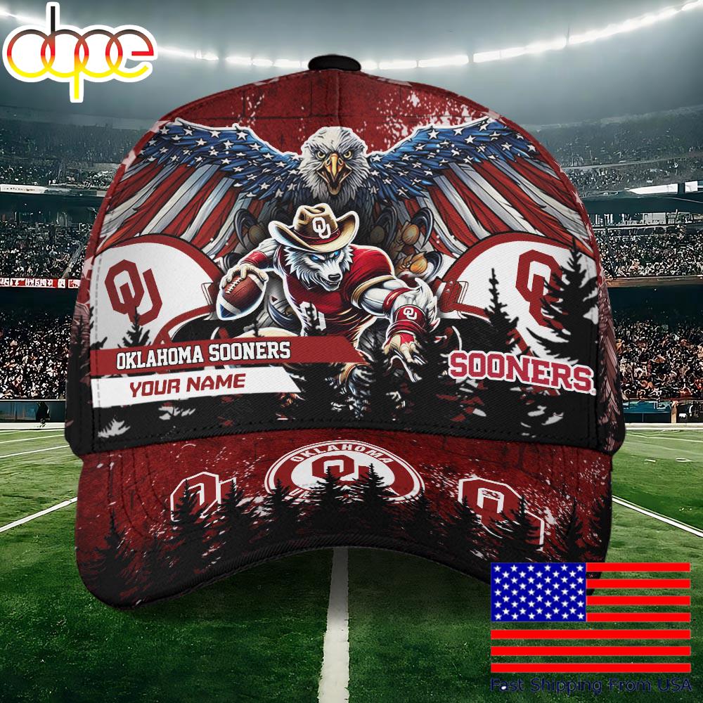 NCAA Oklahoma Sooners Mascot Logo Custom Name Baseball Cap  For Fans