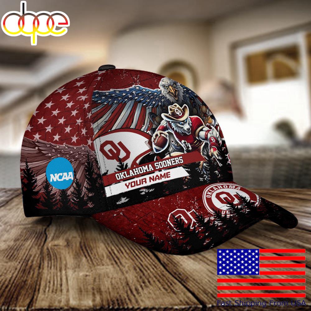 NCAA Oklahoma Sooners Mascot Logo Custom Name Baseball Cap  For Fans