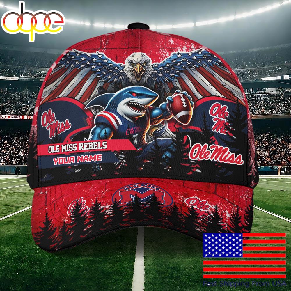 NCAA Ole Miss Rebels Mascot Logo Custom Name Baseball Cap  For Fans