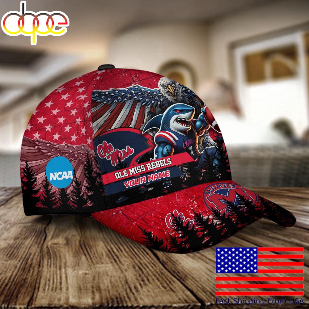 NCAA Ole Miss Rebels Mascot Logo Custom Name Baseball Cap  For Fans