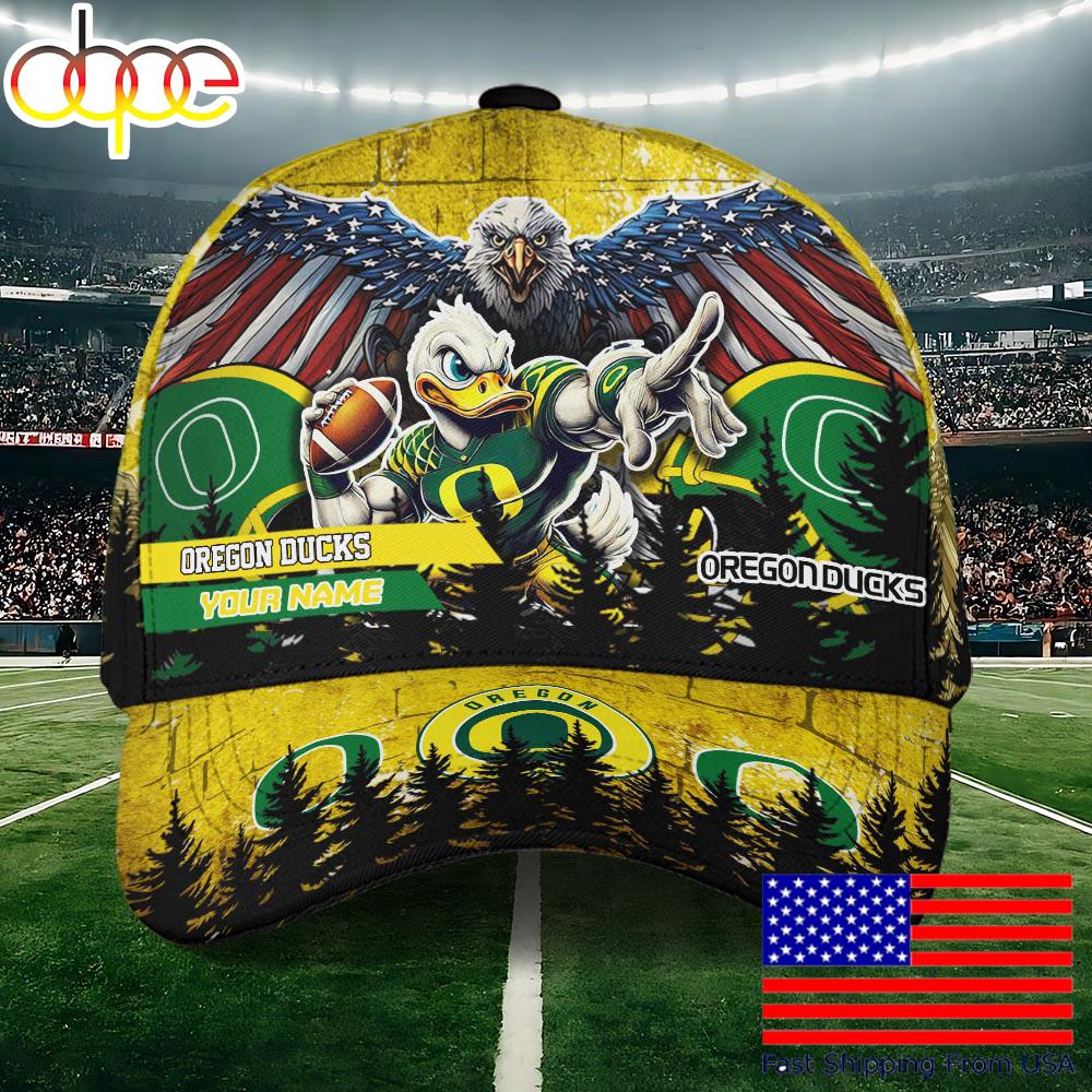 NCAA Oregon Ducks Mascot Logo Custom Name Baseball Cap  For Fans