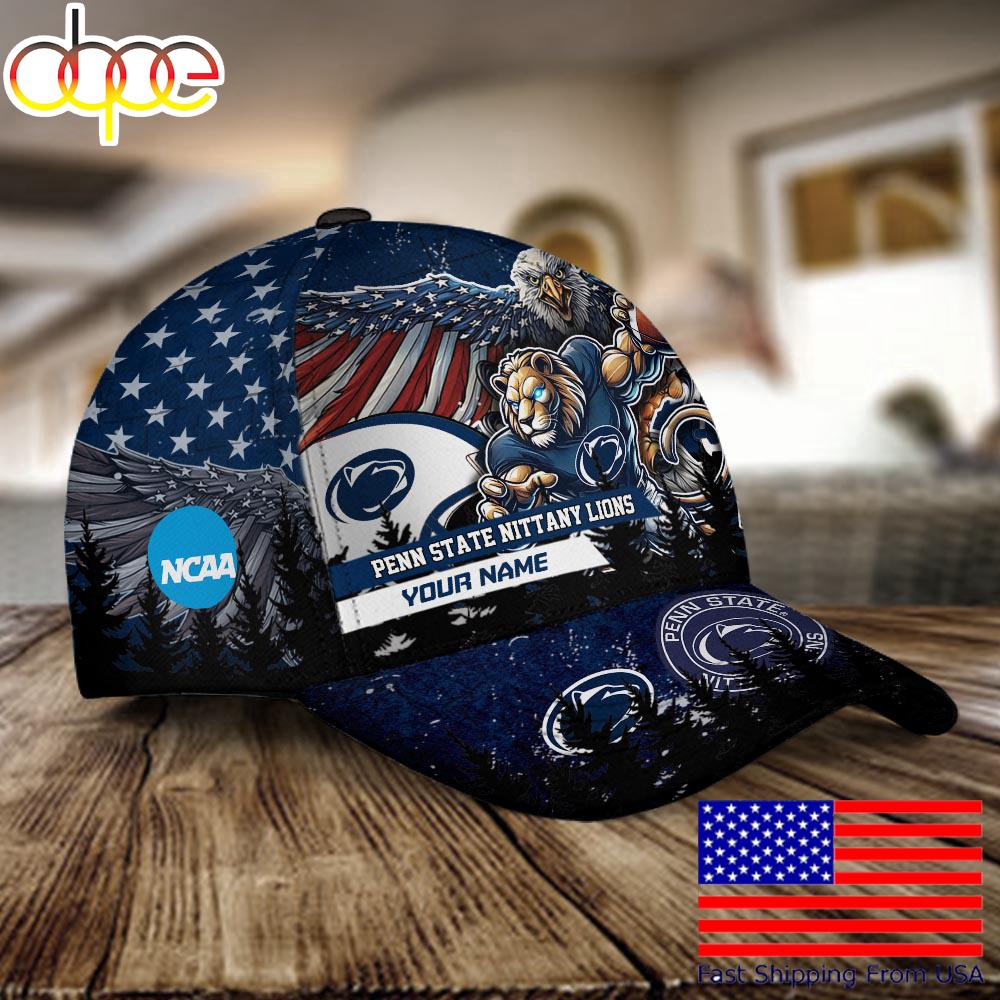 NCAA Penn State Nittany Lions Mascot Logo Custom Name Baseball Cap  For Fans