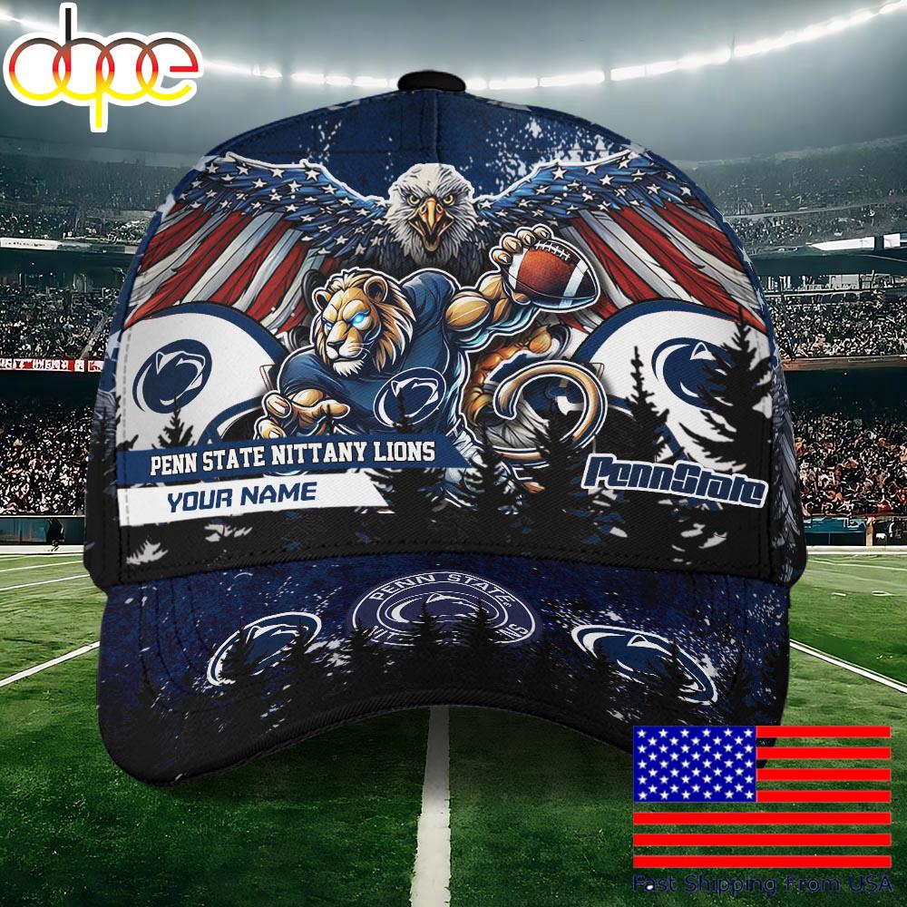 NCAA Penn State Nittany Lions Mascot Logo Custom Name Baseball Cap  For Fans