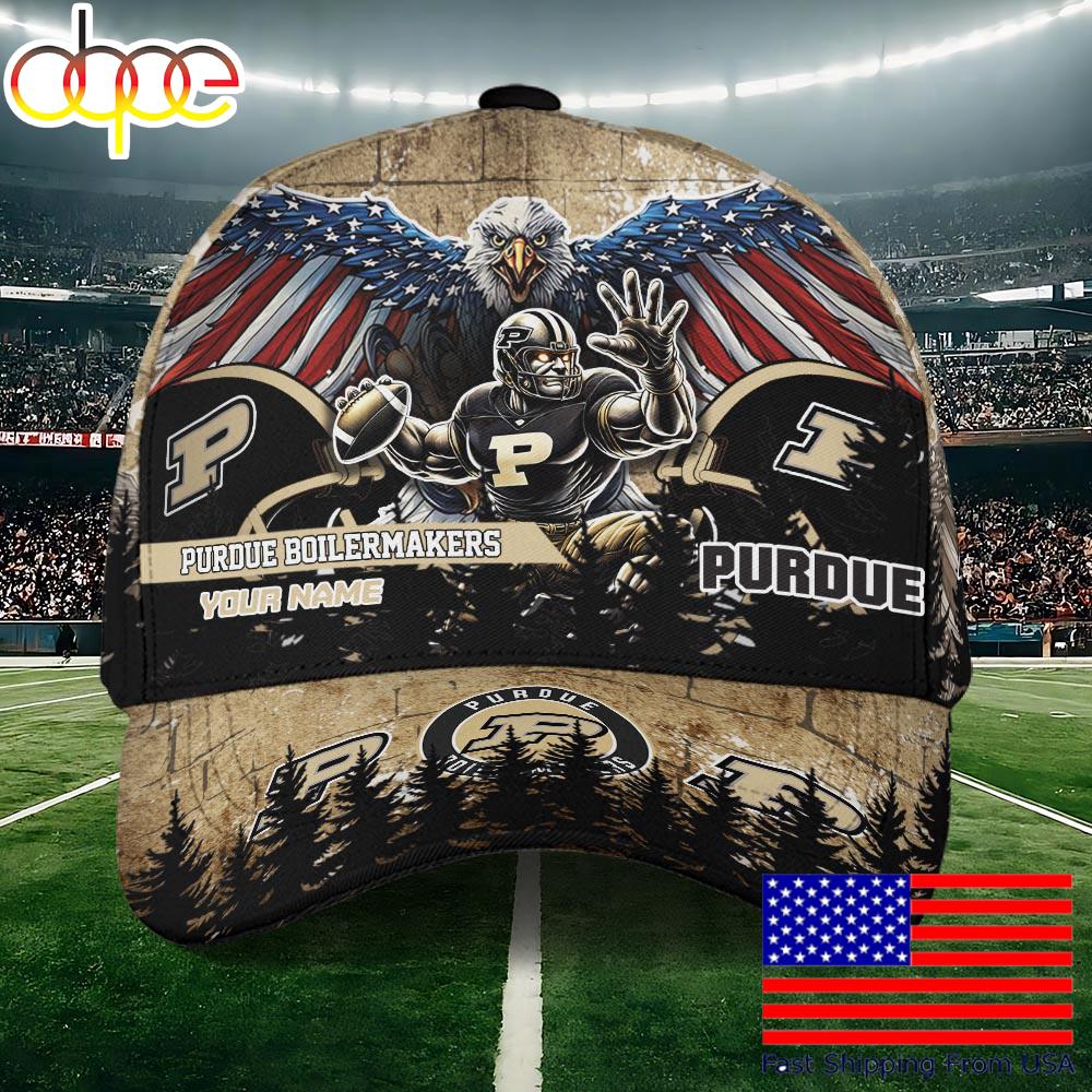 NCAA Purdue Boilermakers Mascot Logo Custom Name Baseball Cap  For Fans