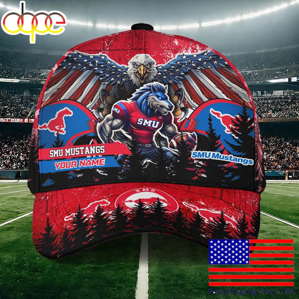 NCAA SMU Mustangs Mascot Logo Custom Name Baseball Cap  For Fans