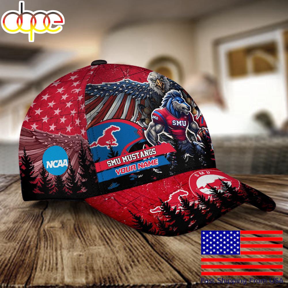 NCAA SMU Mustangs Mascot Logo Custom Name Baseball Cap  For Fans