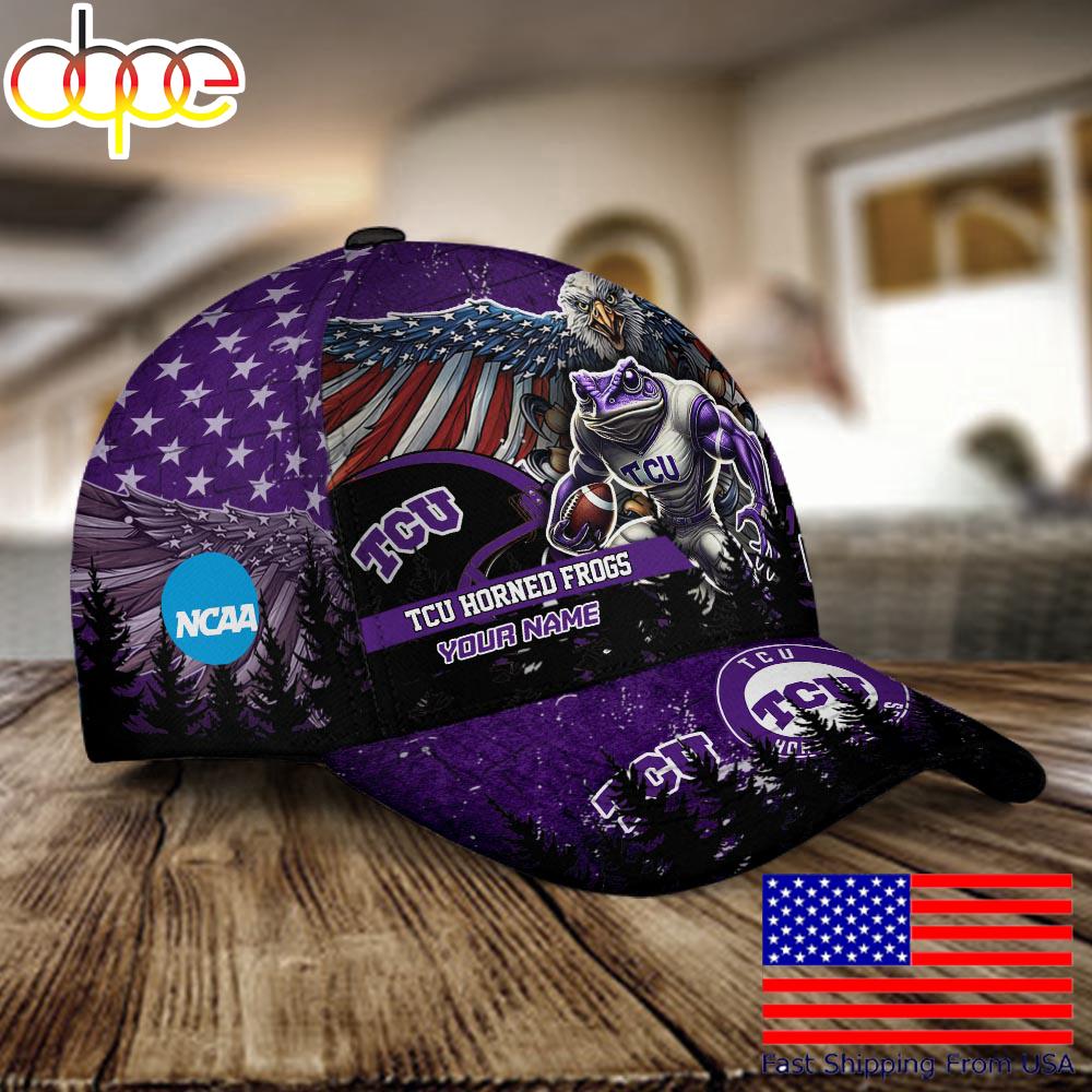 NCAA TCU Horned Frogs Mascot Logo Custom Name Baseball Cap  For Fans