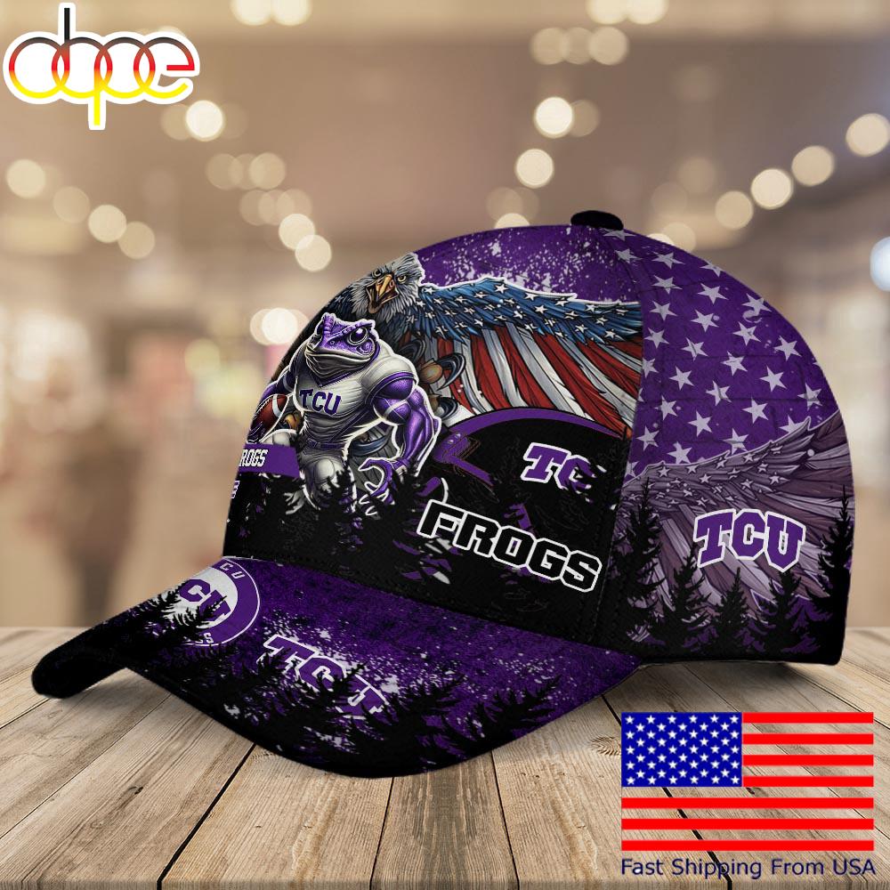 NCAA TCU Horned Frogs Mascot Logo Custom Name Baseball Cap  For Fans