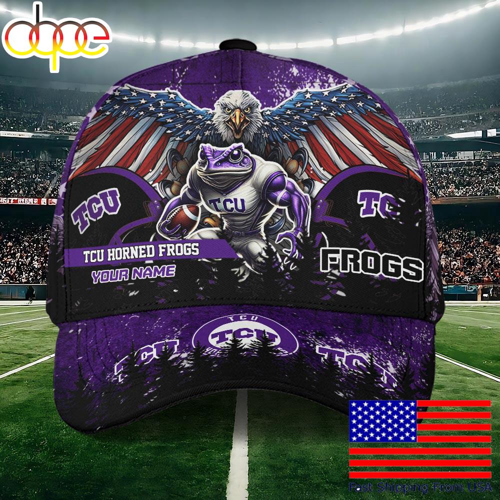 NCAA TCU Horned Frogs Mascot Logo Custom Name Baseball Cap  For Fans