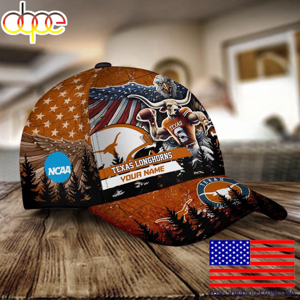 NCAA Texas Longhorns Mascot Logo Custom Name Baseball Cap  For Fans